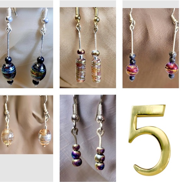 Handmade Jewelry - Assorted Lot of 5 Pairs Handmade Iridescent Bead Dangle Hook Earrings